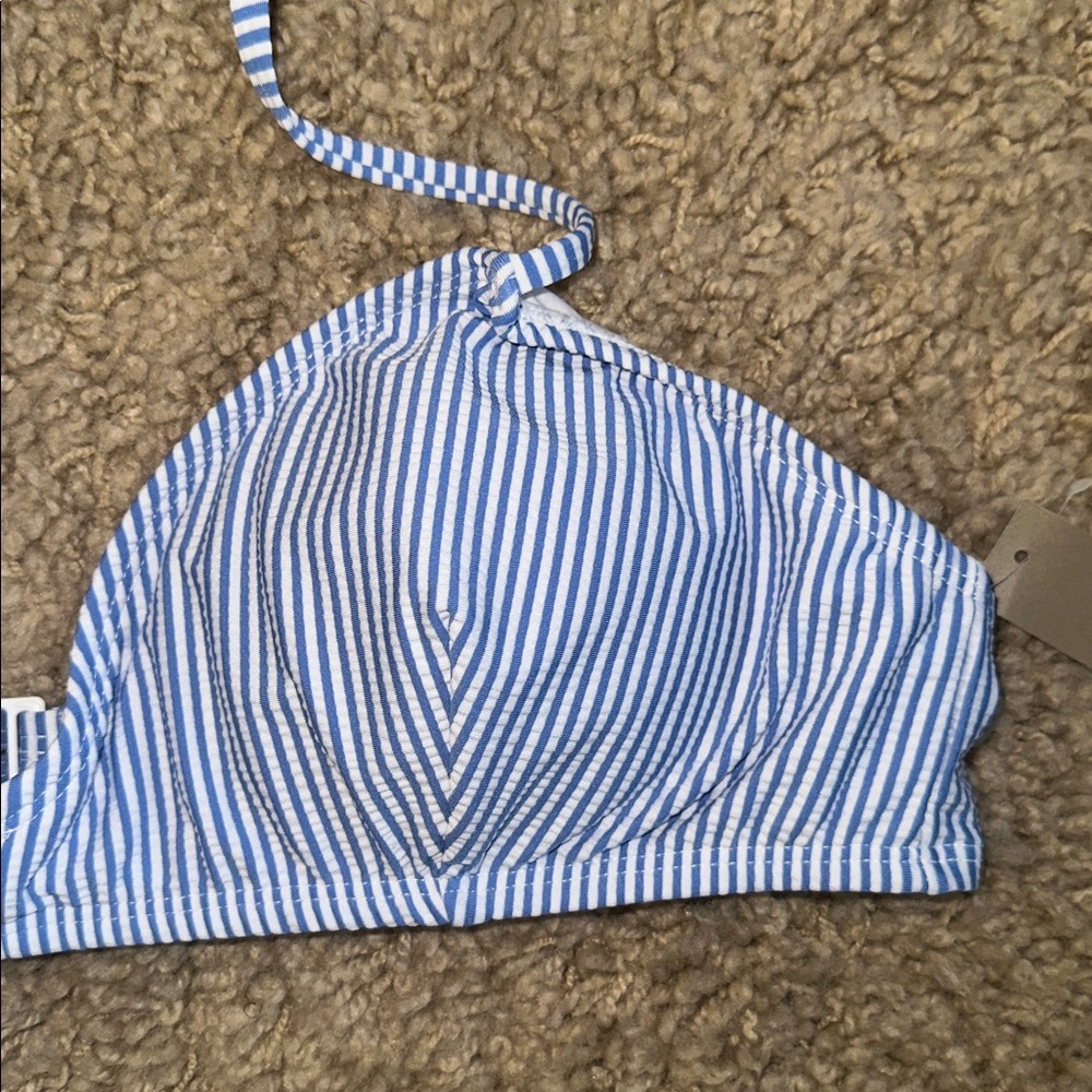 NWT J. Crew Blue and White Seersucker Tie Bikini Top (XXL) - Picture 5 of 8